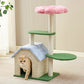 Floral Cat Tree with Cozy Hideaway and Scratching Posts