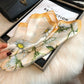 Orange Pure Silk Scarf - Elegant Flower Design, Square Handkerchief