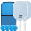 Fiberglass Pickleball Paddle Set - 2 Minimalist Paddles, 4 Balls, and Carry Bag