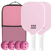 Fiberglass Pickleball Paddle Set - 2 Minimalist Paddles, 4 Balls, and Carry Bag
