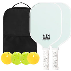 Fiberglass Pickleball Paddle Set - 2 Minimalist Paddles, 4 Balls, and Carry Bag