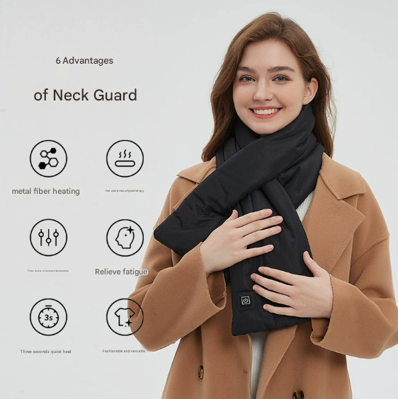 Black Smart Heated Scarf - Rechargeable Electric Neck Warmer for Autumn & Winter